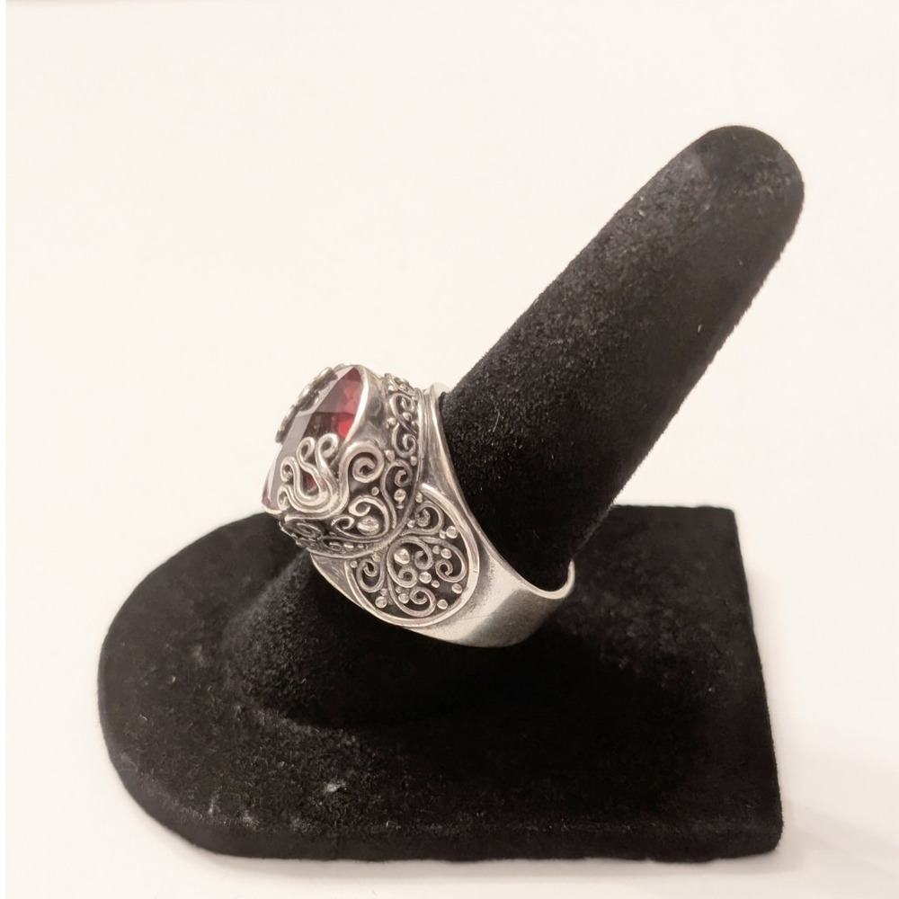Sarda Bali Sterling Silver 925 Pear Shaped Pink Purple Quartz Filigree Ring 7 - Picture 8 of 11
